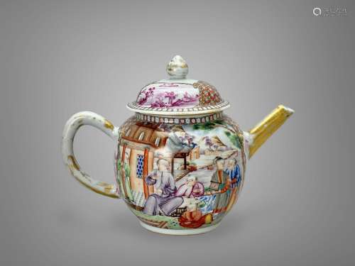 A Good 'famille rose' Teapot with Figures,  Qianlong