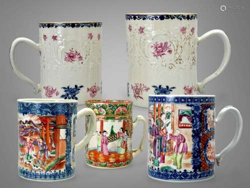 Five Export Porcelain Mugs, Qianlong and later