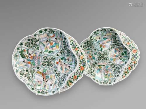 A Pair of ‘famille verte’ shell-shaped Dessert Dishes, late ...