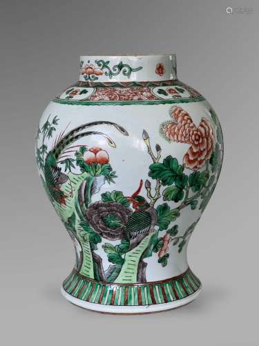 A fine 19th century famille verte jar finely painted birds a...