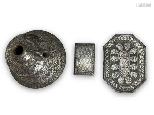 Three Pieces of Indian Bidri Ware,18th/19th century