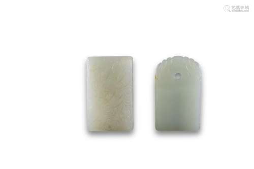 A pale celadon Jade 'bats' Plaque, and Another, lightly carv...