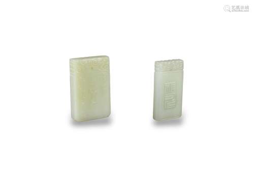 A celadon Jade rectangular Kylin Plaque, and Another, with a...