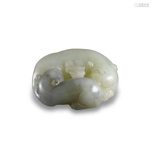 A Grey and Celadon Jade 'Cats' Group, 19th century
