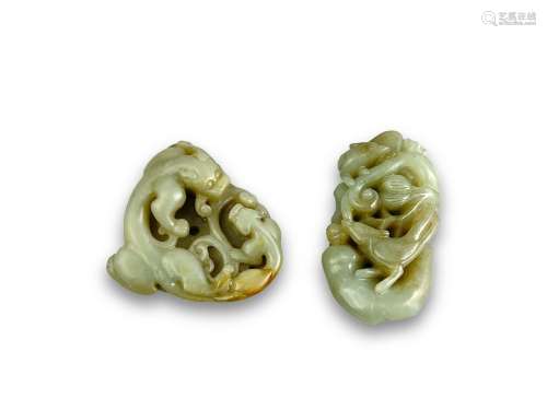 Two small celadon Jade Groups, Ming or later