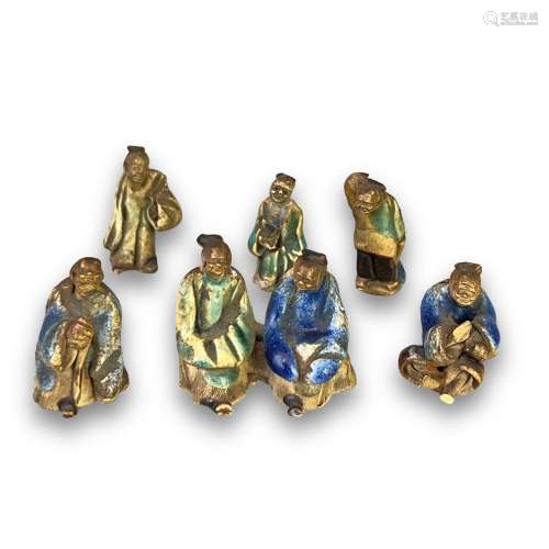 Six charming miniature Shiwan Figures, Republic period or ea...