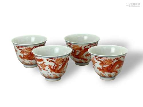 Four iron red dragon cups, marked Guangxu
