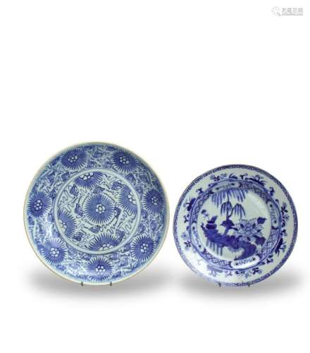 Two blue and white Dishes, Qing dynasty