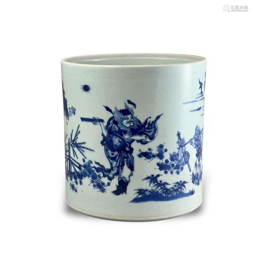 A blue and white Brushpot, in the Transitional manner