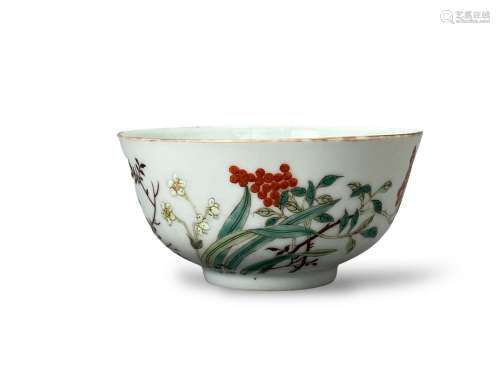 A Bowl enamelled with Flowers, late Qing dynasty