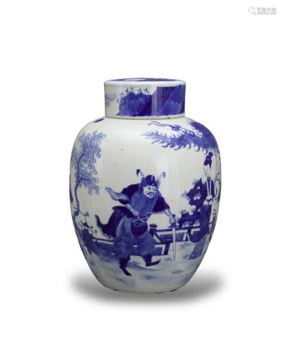 A blue and white Ginger Jar and Cover, late Qing dynasty 