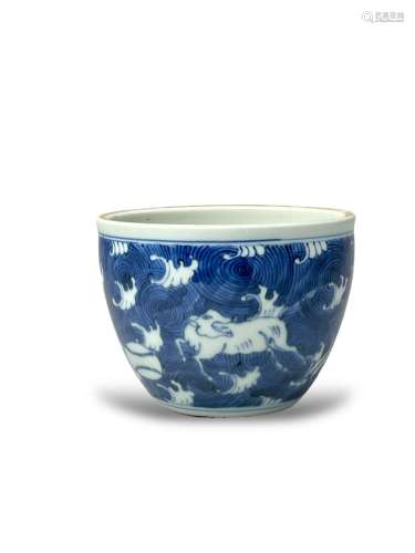 A blue and white ‘ocean beasts’ jardiniere, possibly Qing dy...