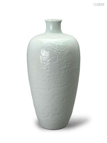 A white glazed  dragon vase