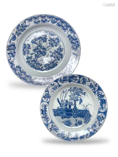 A CHINESE KANGXI BLUE AND WITH PLATE