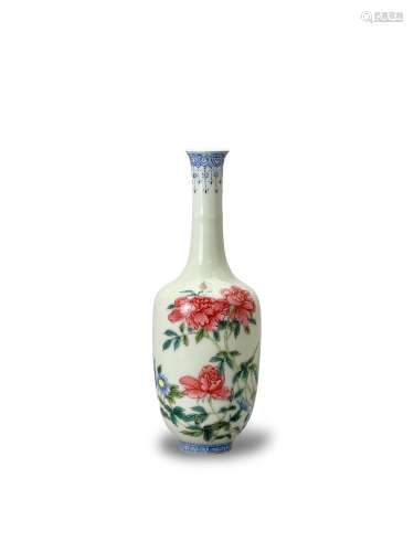 A famille-rose peony vase, marked Qianlong