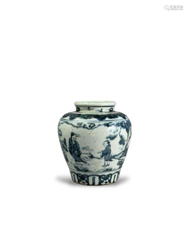 A blue and white small jar in Ming windswept style