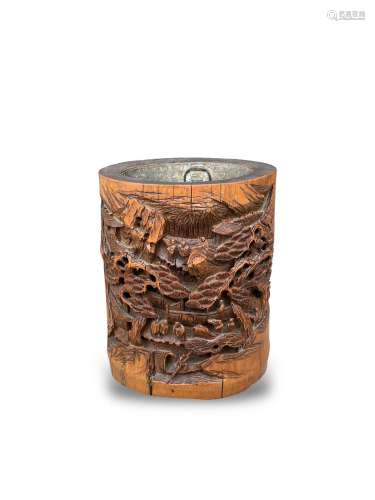A carved bamboo brushpot, 19th century