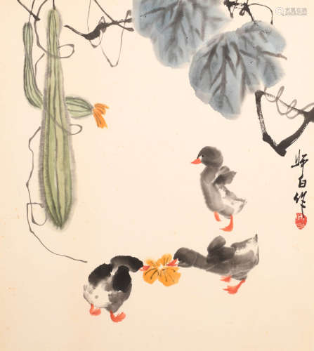 娄师白 (1918-2010) 啄食图