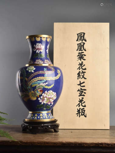 日本鳯凰菜花纹七宝烧花瓶