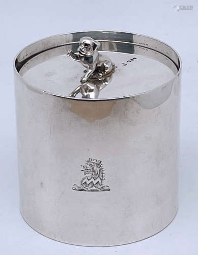 英国1891年纯银立体小狗钮茶叶罐