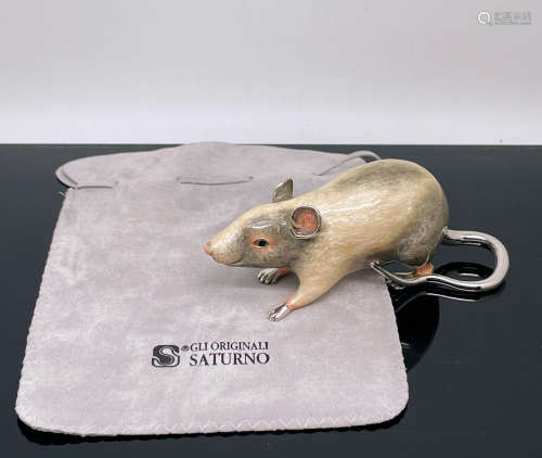 意大利百年品牌Saturno纯银珐琅彩福鼠摆件