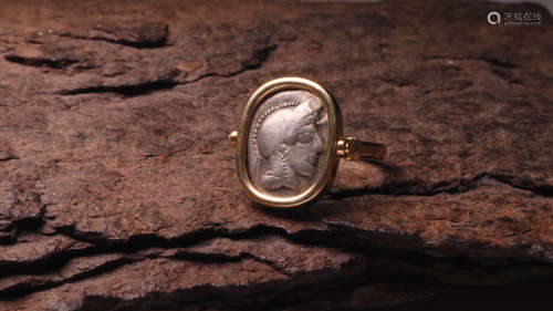 古希腊 雅典娜银币镶金戒指