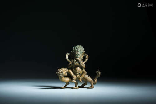 十八世纪 铜鎏金京造白财神造像