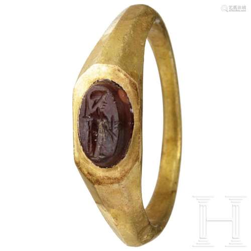 A Roman gold ring with gemstone, 2nd - 3rd century