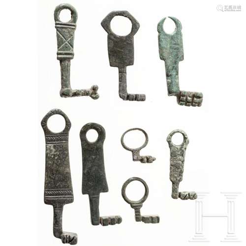 Eight Roman bronze keys, 1st - 4th century A.D.