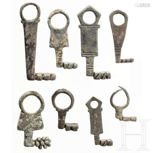 Eight Roman bronze keys, 1st - 4th century