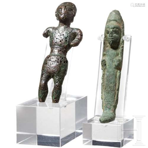 Two Iberian bronze votive statuettes, 4th - 2nd century B.C.