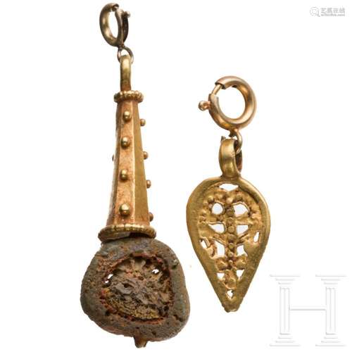 A Roman gold amulet pendant, 1st - 3rd century, and a Byzant...