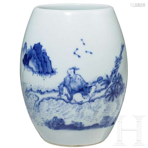 A Chinese blue and white vase with a scholar, probably Kangx...