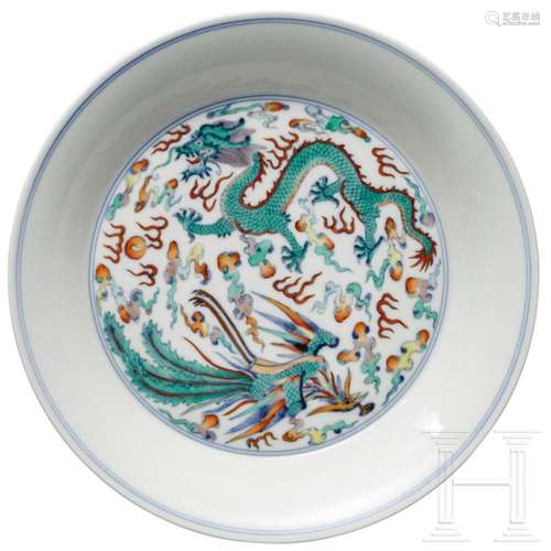 A Doucai dragon and phoenix plate with Qianlong mark, probab...