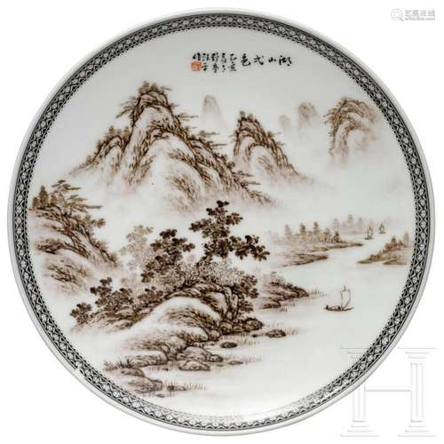 A finely painted hanging dish with the signature of Wang Yet...