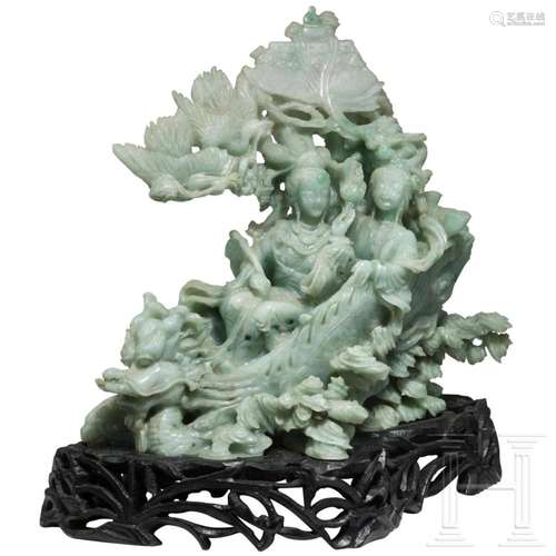 A Chinese jade carving with dragon boat, 20th century