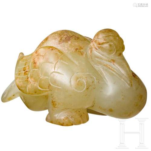 A Chinese serpentine (jade) carving of a pelican, 20th centu...