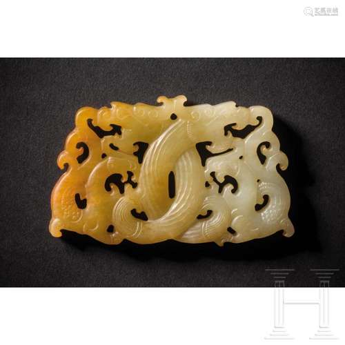 A Chinese celadon double-dragon pendant, 20th century