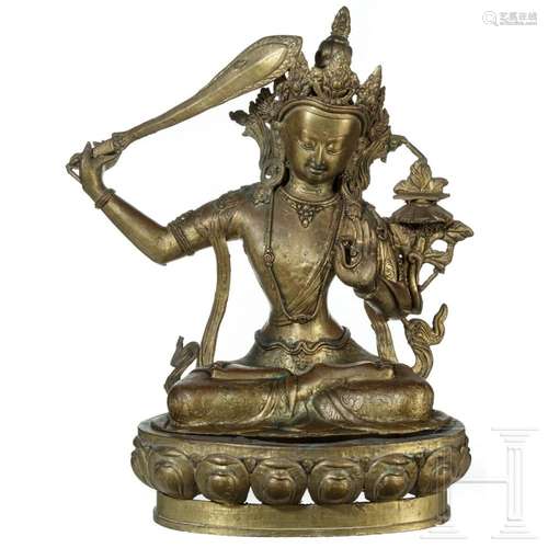 A Tibetan bronze staue of Manjushri, 20th century