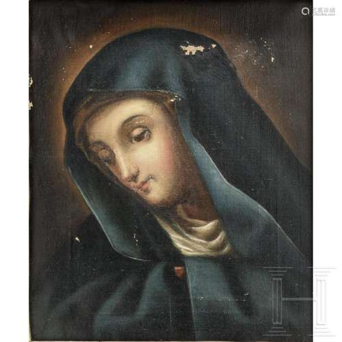 A probably German portrait of the Virgin Mary in a carved fr...