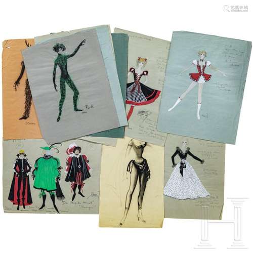 Unknown German artist, designs for theater costumes, 1970s