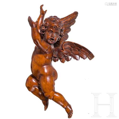 A German floating putto made of walnut wood, 19th century