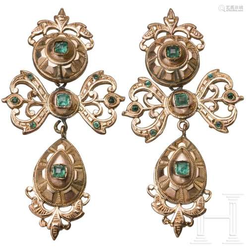 A pair of emerald double earrings, circa 1860