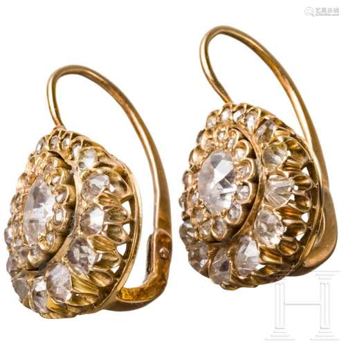 A pair of 14ct gold old-cut diamond earrings