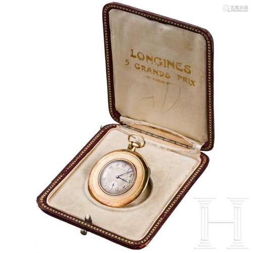 A Swiss 18ct gold Longines pocket watch with case, circa 190...