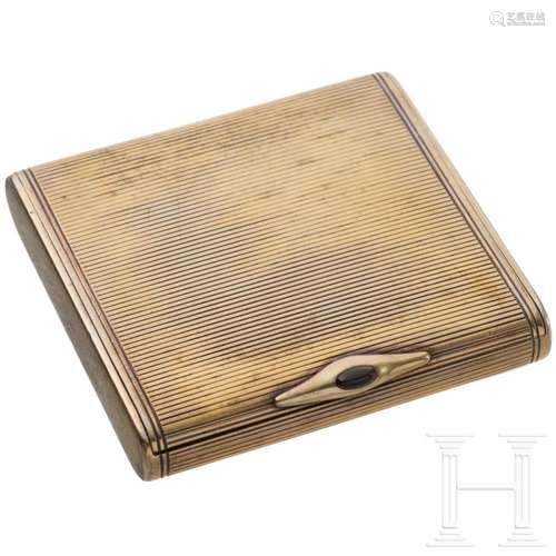 A silver-gilt cigarette case with sapphire cabochon trigger,...