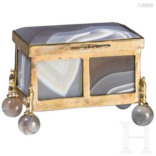 A small brass mounted agate stone casket