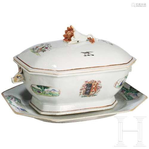 A large Chinese export ware terrine with saucer, circa 1790