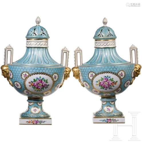 A pair of porcelain potpourri vases, Potschappel, 20th centu...