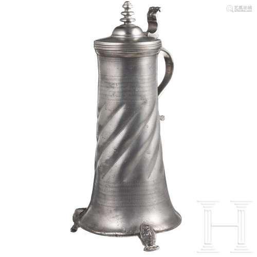 A large Franconian pewter jug, 17th century